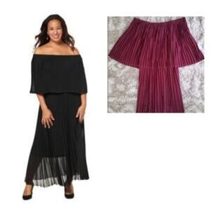 Ellen Weaver Women's Pleated Off Shoulder Maxi Dress in Bordeaux